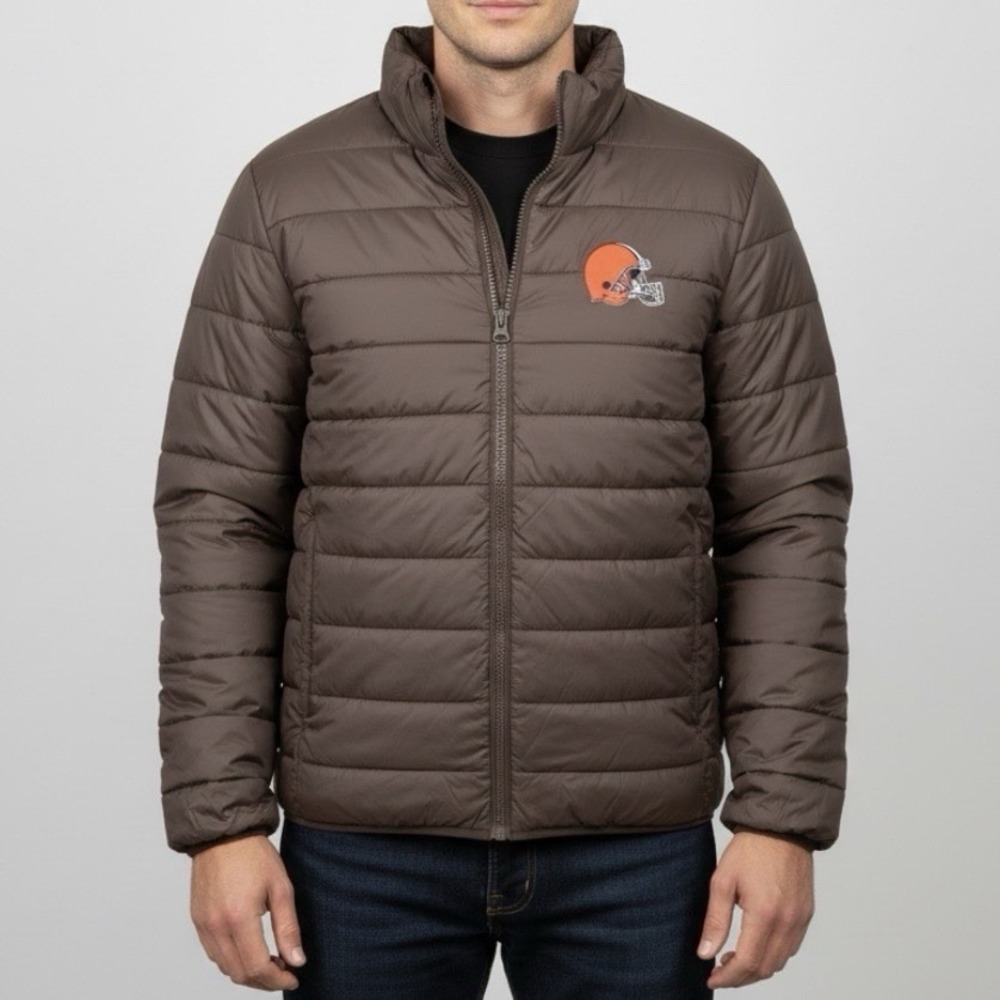 NFL Team Apparel Cleveland Browns Full Zip Puffer‎ Jacket Pockets Men's Size XL